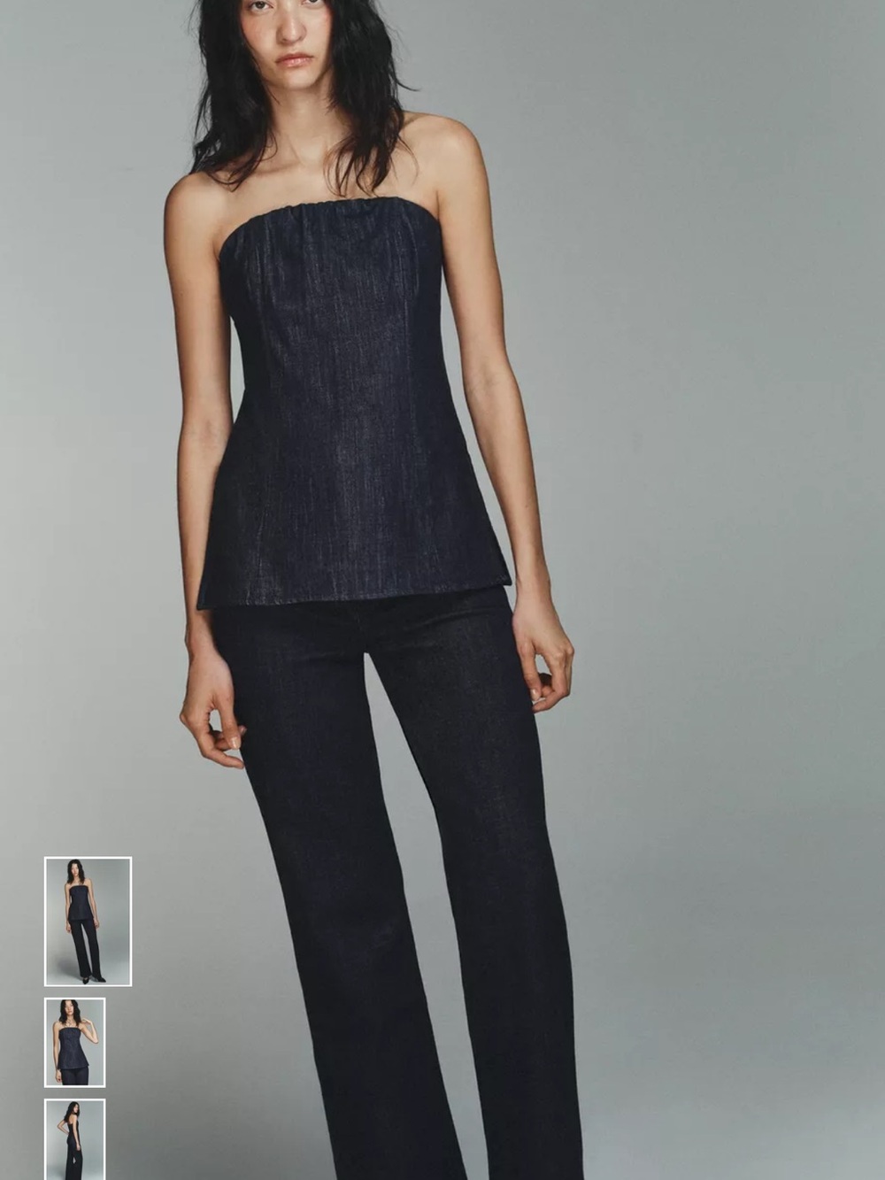 Zara Black and Light Blue Denim Strapless Bustier S - Picture 8 of 11